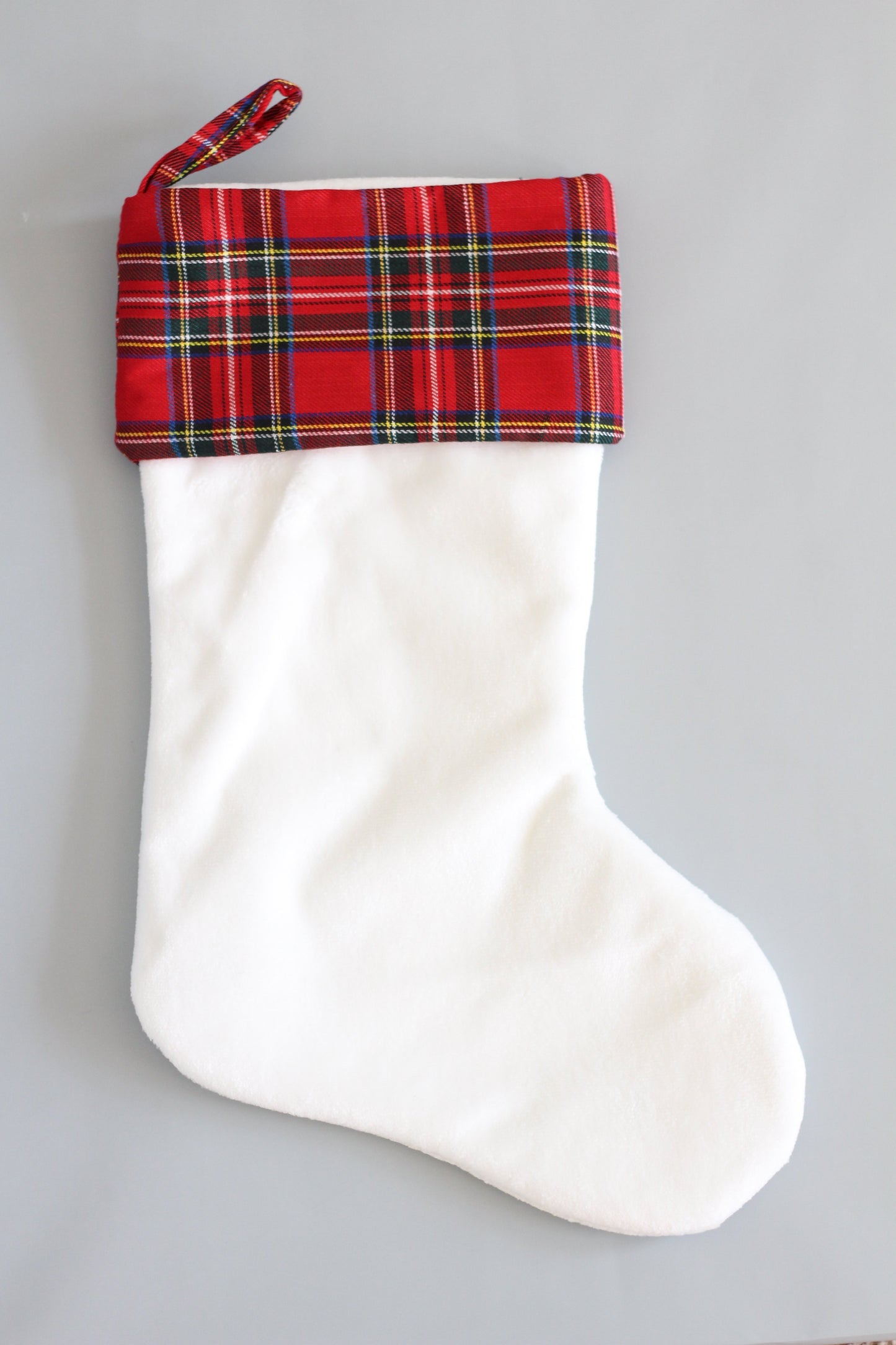 Plaid Christmas Stocking | White Boot