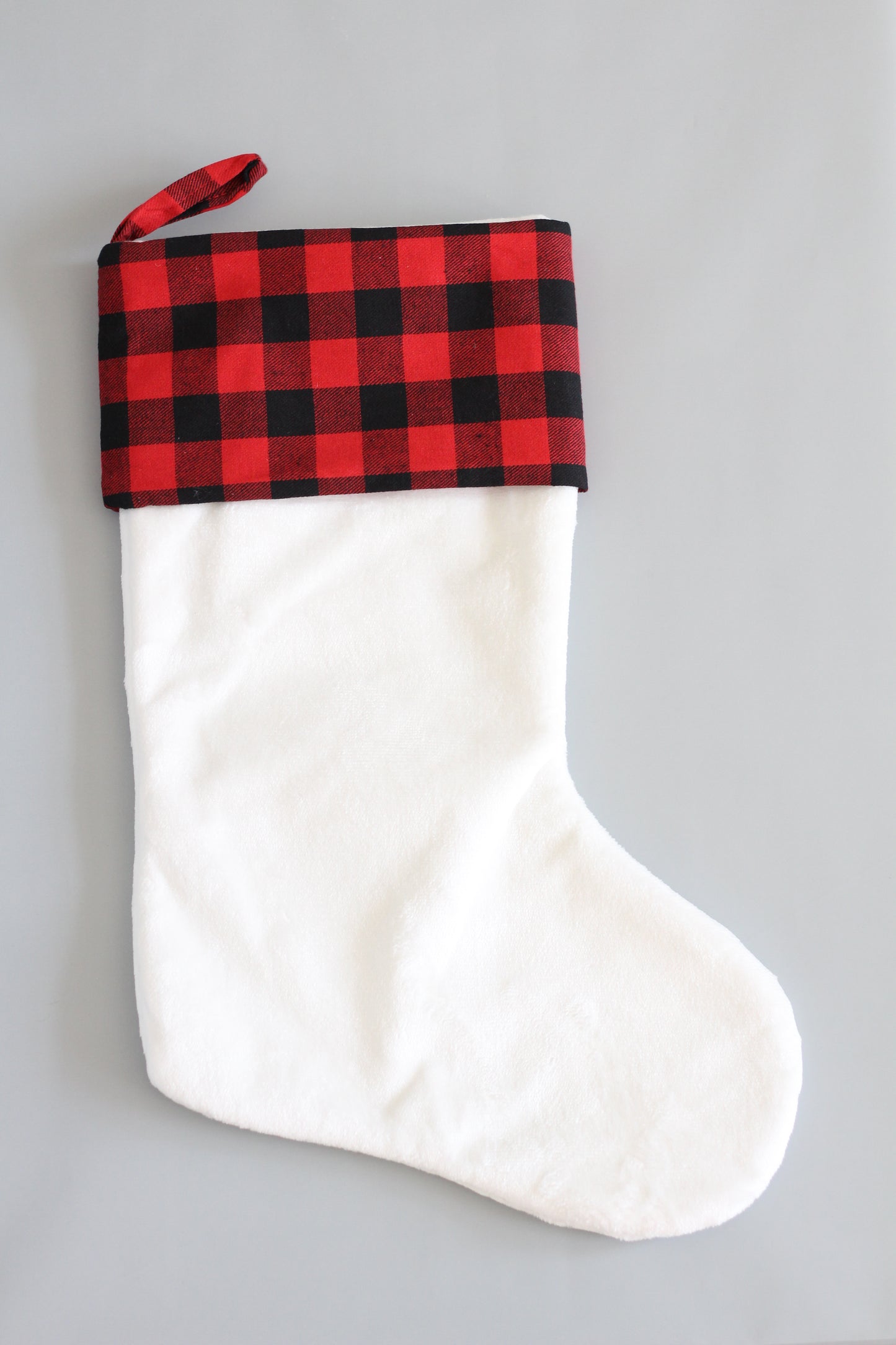 Plaid Christmas Stocking | White Boot