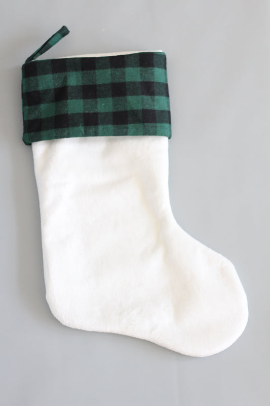 Plaid Christmas Stocking | White Boot